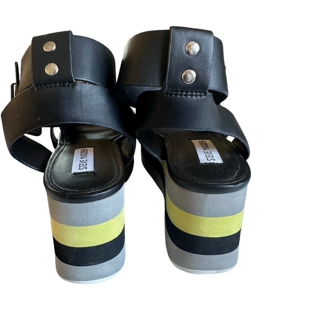 Steve Madden Macer Platform Sandals Black Yellow Chunky Size 9.5 - Picture 10 of 16